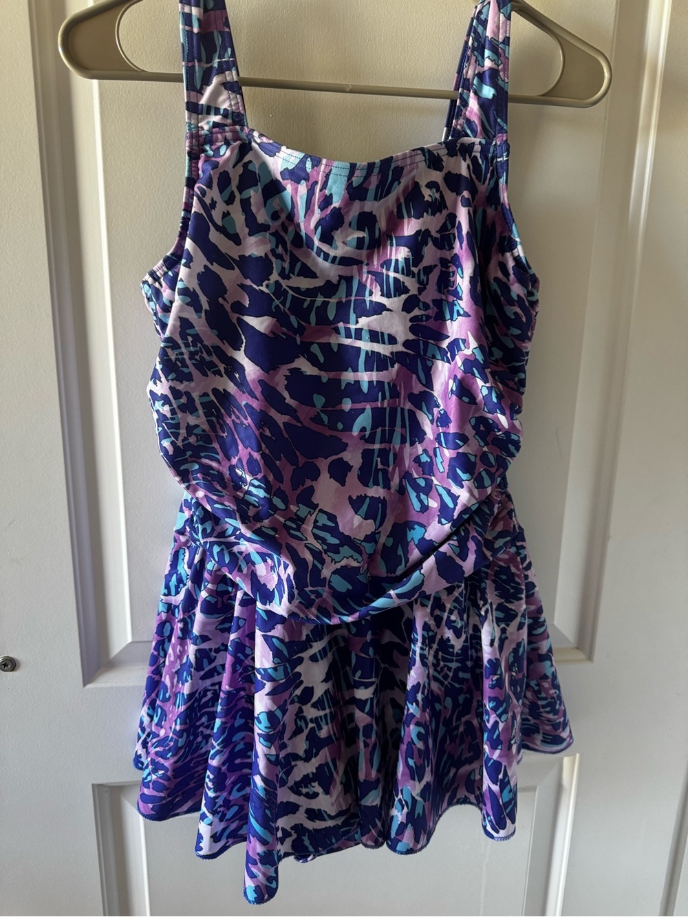Women’s Purple Patterned One-Piece Swimsuit with Skirt